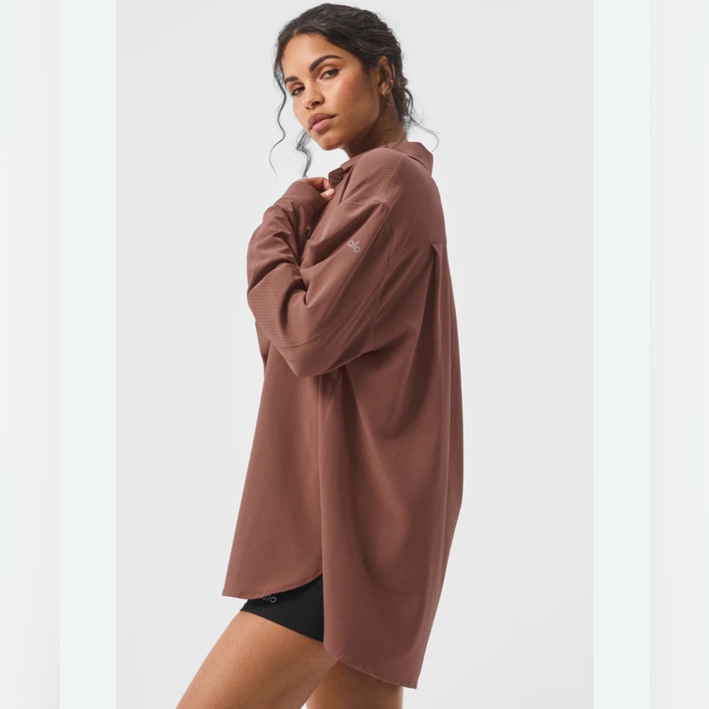 ALO Yoga Brown Button Down Shirt